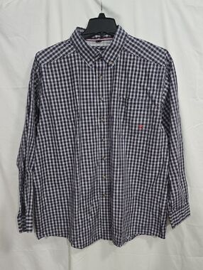 Ariat Pro Series Men's XXL Blue White Plaid Button Down Shirt W/ Pocket Logo